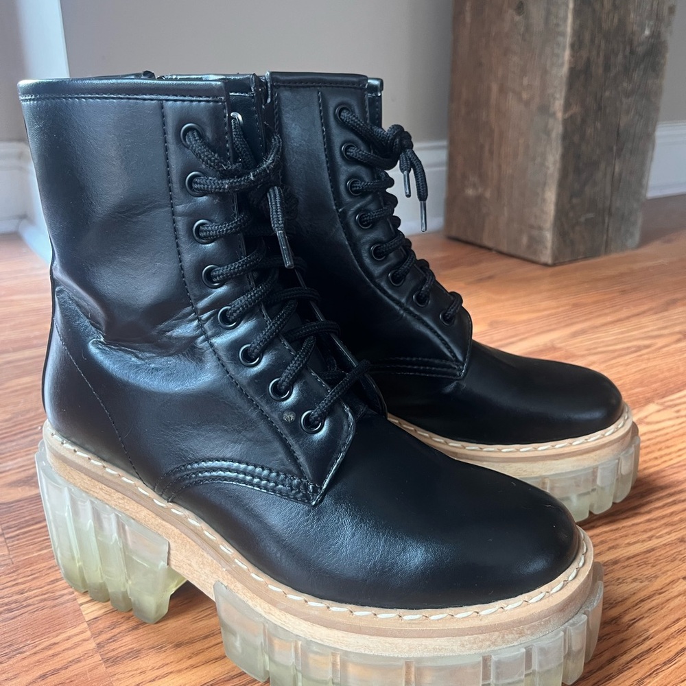 Stella McCartney Black Lace-Up Combat Boots with Translucent Sole